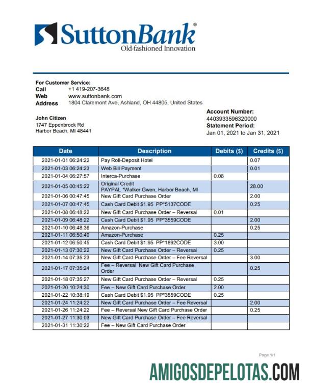 USA Ohio Sutton Bank amostra